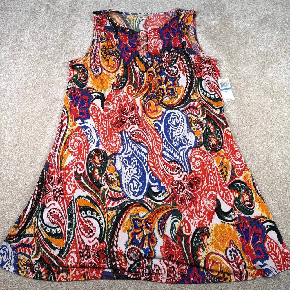 Prelude Sleeveless A Line Shift Dress Womens XL Paisley 3 Ring Boho Resort NEW
